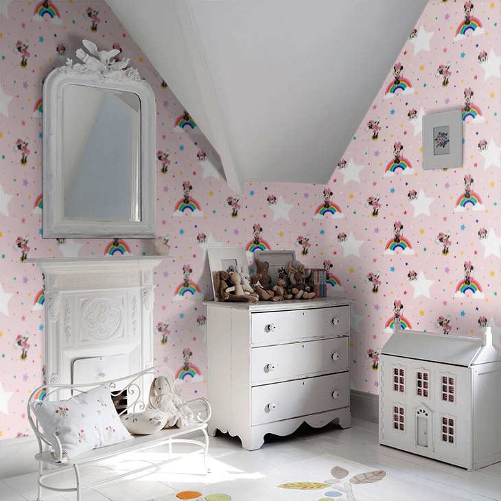 Rainbow Minnie Nursery Room Wallpaper 5 - Pink