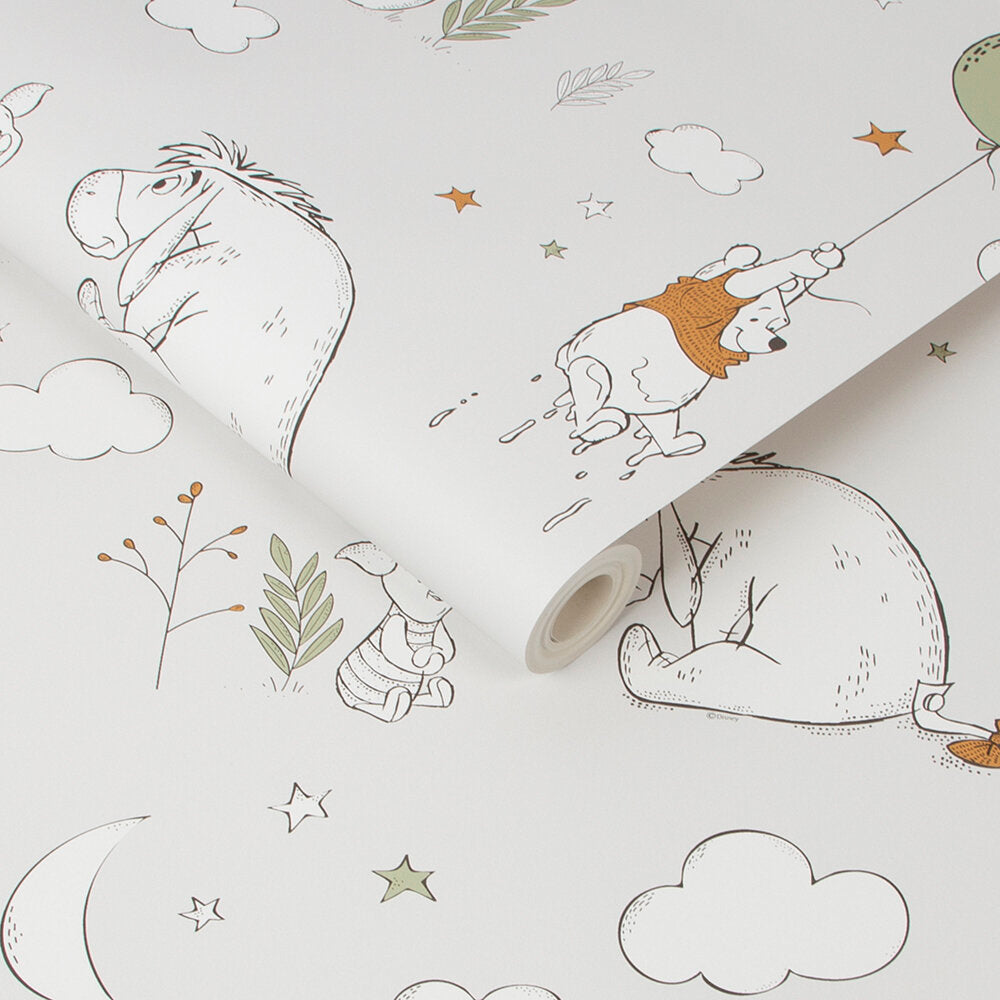 Winnie the Pooh Up, Up & Away Nursery Room Wallpaper - Gray