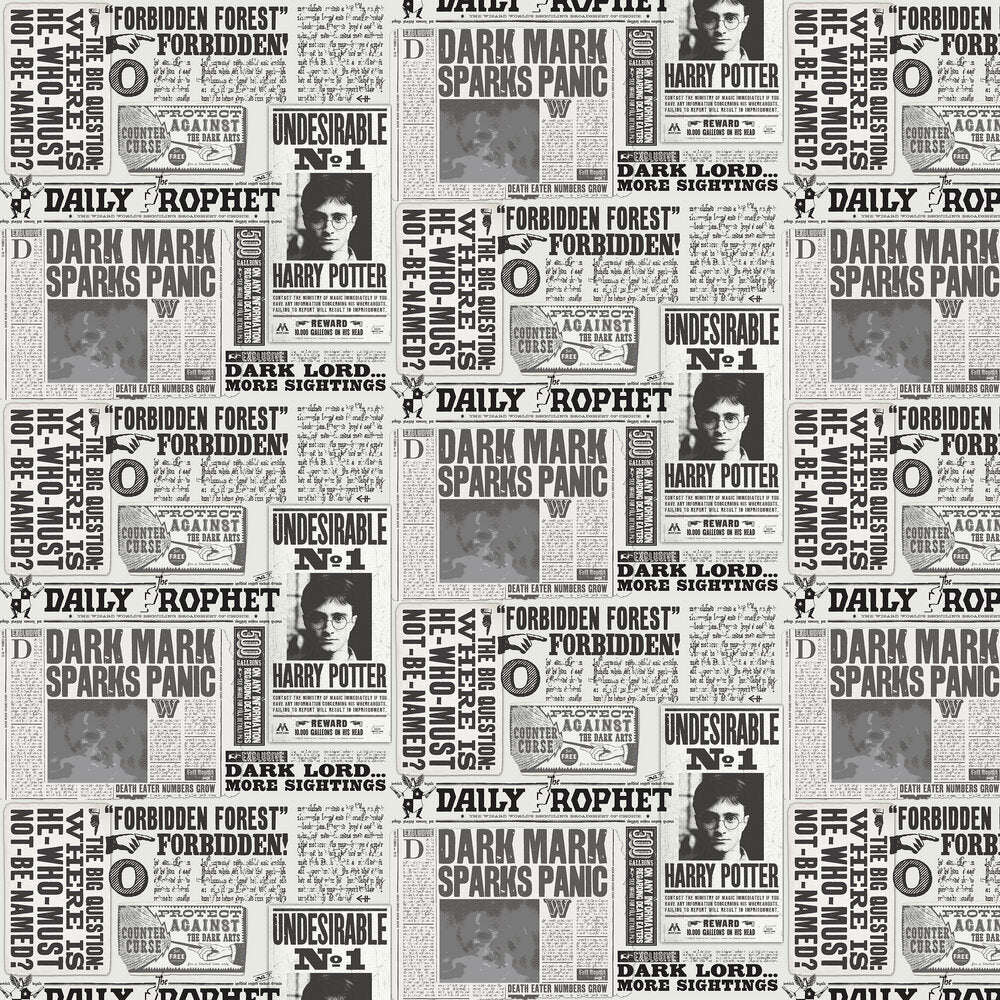 Daily Prophet - Harry Potter Nursery Wallpaper - Gray