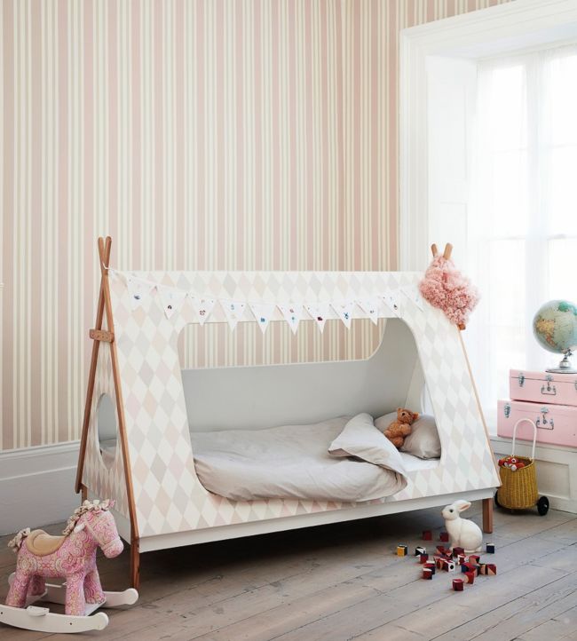 Polo Stripe Nursery Room Wallpaper - Pink