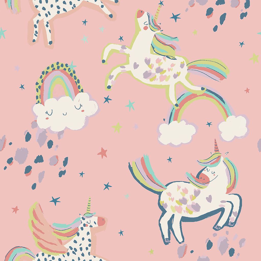 Party Unicorn Pink Nursery Wallpaper - Pink