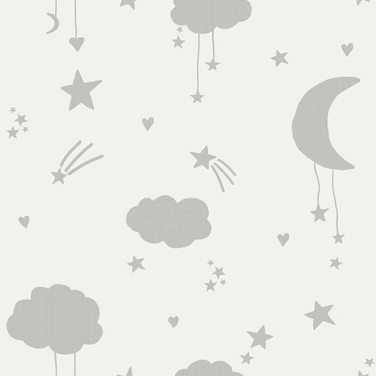 Moon & Stars Nursery Wallpaper - Gray