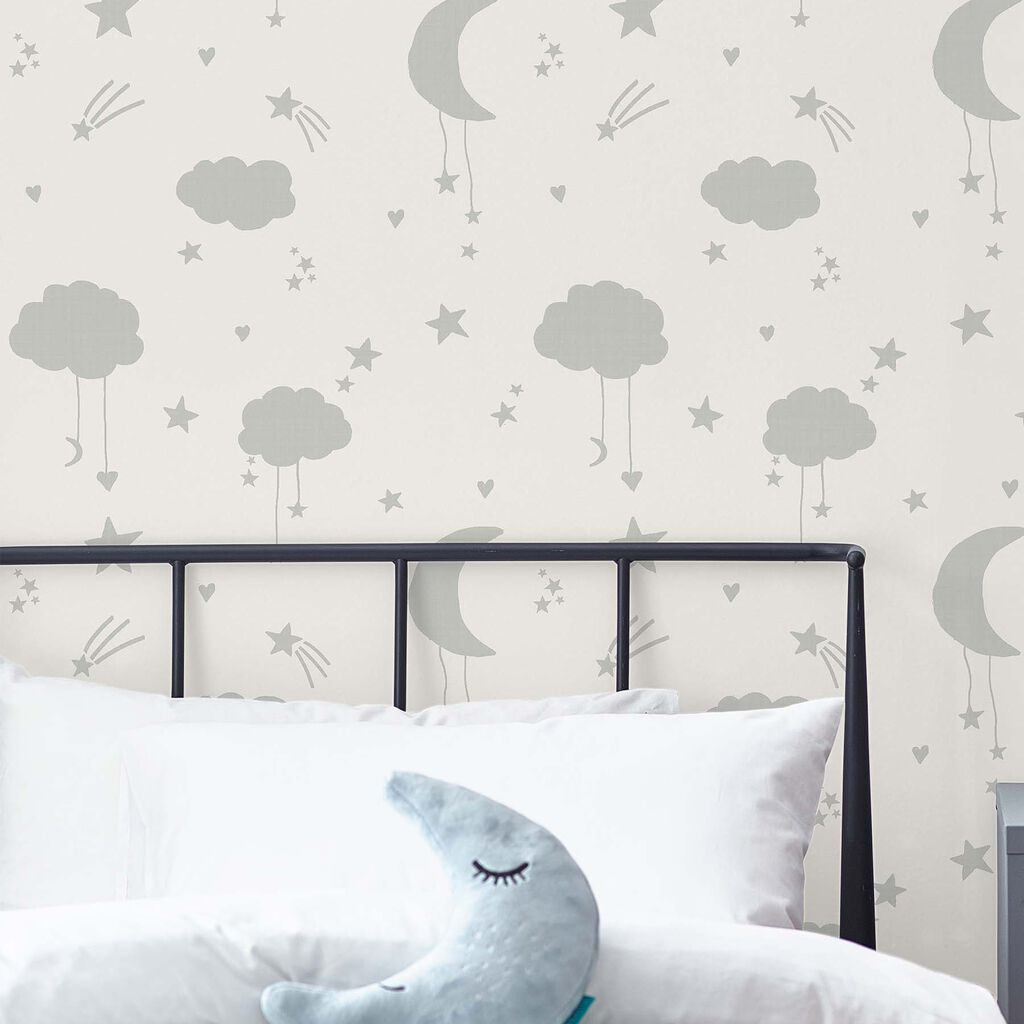 Moon & Stars Nursery Room Wallpaper - Gray