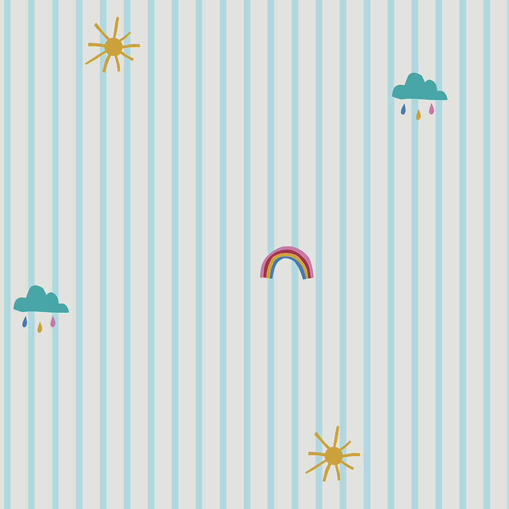 Whatever the Weather Icons Haze Blue Nursery Wallpaper - Teal