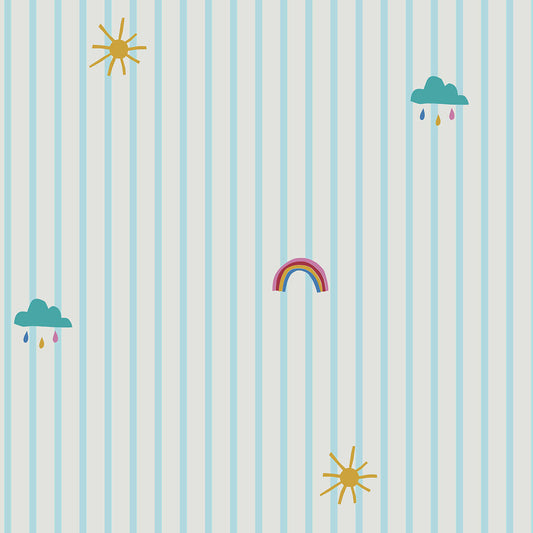 Whatever the Weather Icons Haze Blue Nursery Wallpaper - Teal