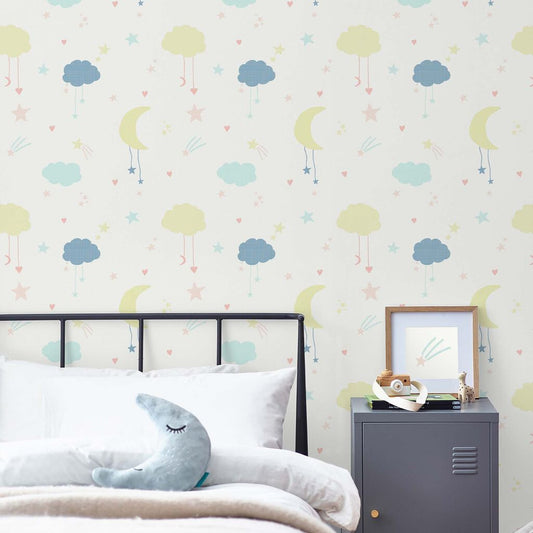 Moon & Stars Nursery Room Wallpaper - Multicolor
