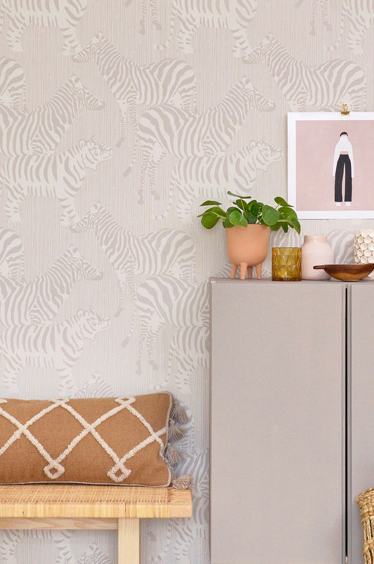 Safari Stripes Warm Grey Wallpaper - Majvillan