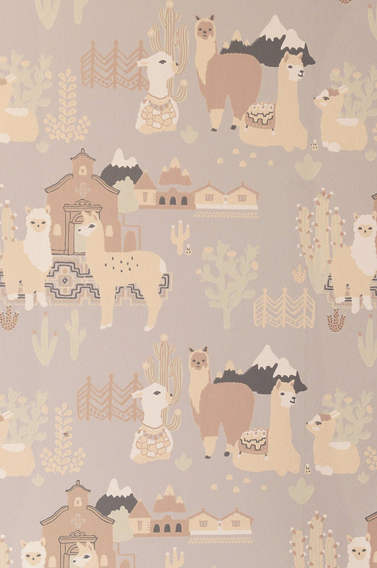 Lama Village Soft Grey Wallpaper - Majvillan