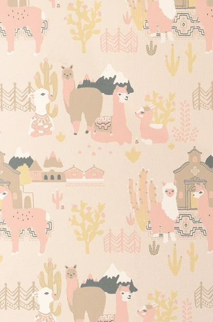 Lama Village Light Sunny Pink Wallpaper - Majvillan