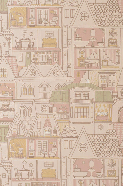 Dollhouse Sunny Pink Wallpaper - Majvillan