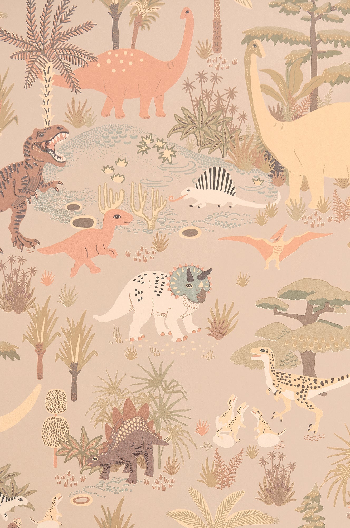 Dinosaur Vibes Sandy Beige Wallpaper - Majvillan
