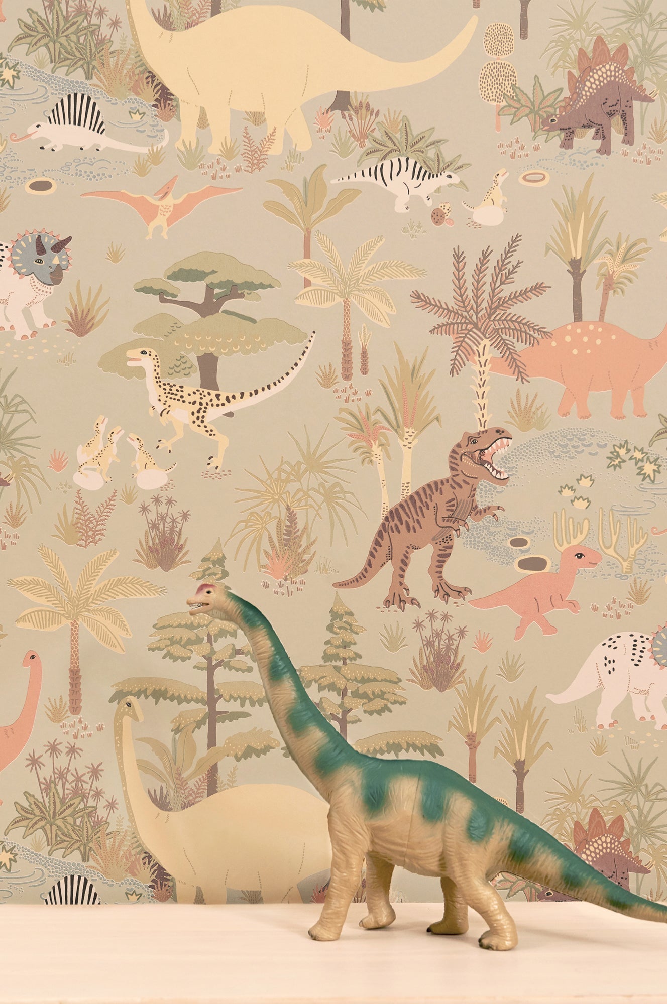 Dinosaur Vibes Soft Green Wallpaper - Majvillan