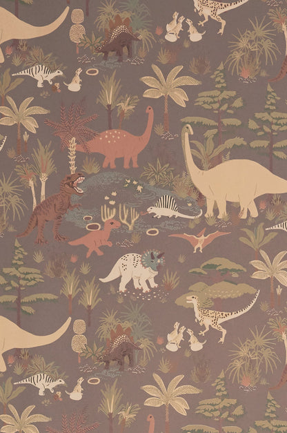 Dinosaur Vibes Evening Grey Wallpaper - Majvillan