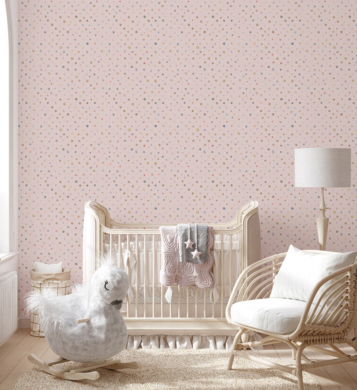 Watercolor Dots Great Kids Nursery Room Wallpaper - Pink