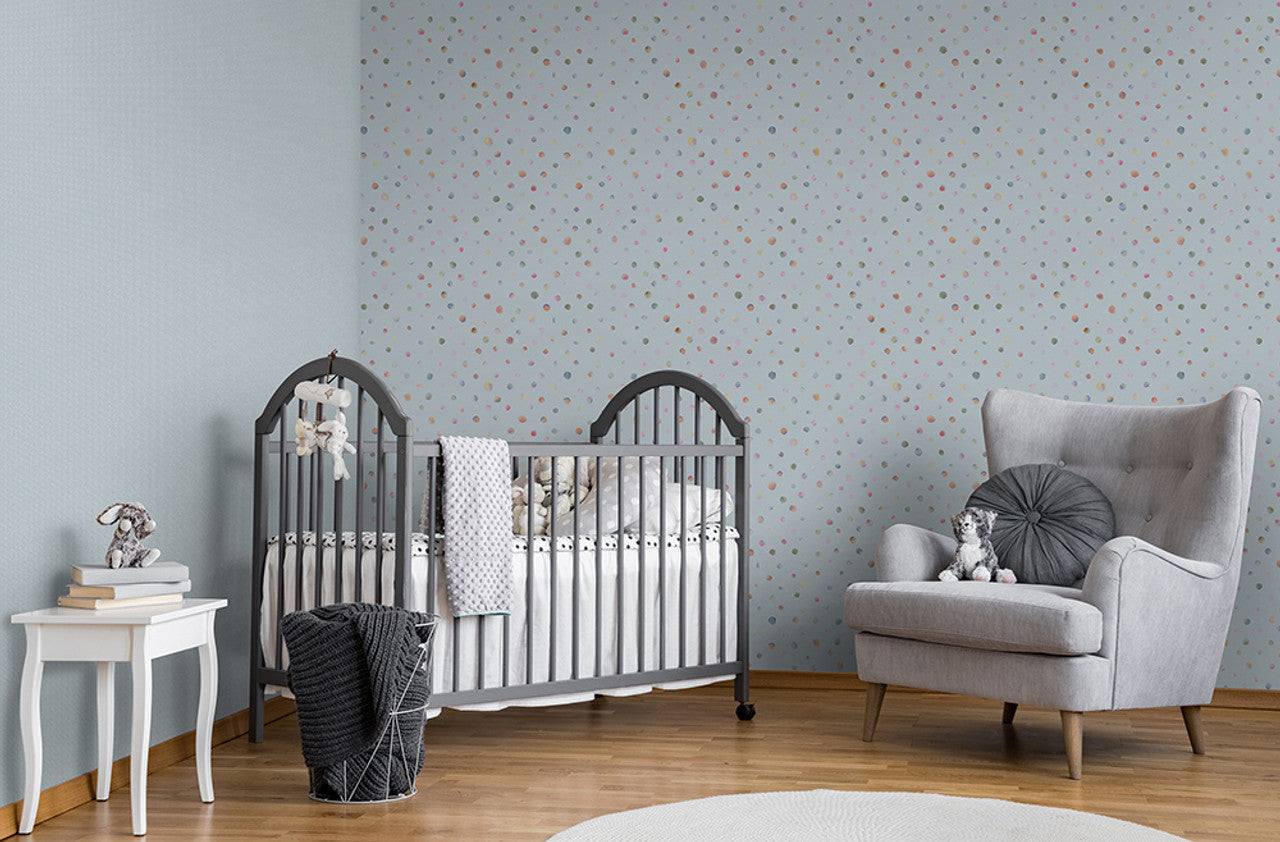 Watercolor Dots Great Kids Nursery Room Wallpaper - Blue