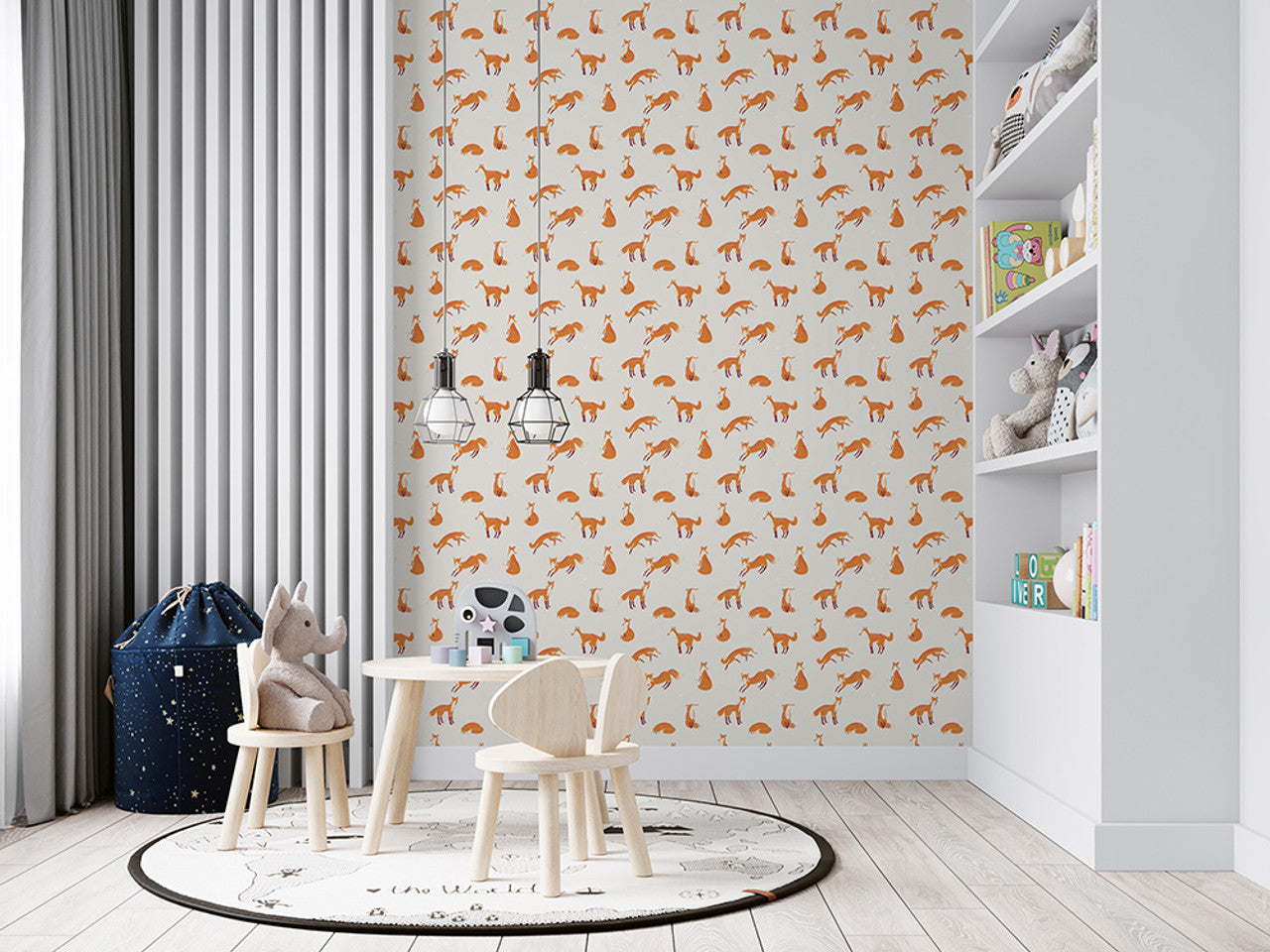Friendly Foxes Great Kids Nursery Room Wallpaper - Gray