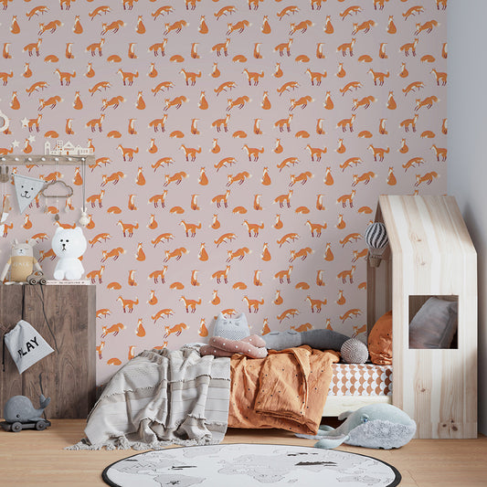 Friendly Foxes Great Kids Nursery Room Wallpaper - Pink