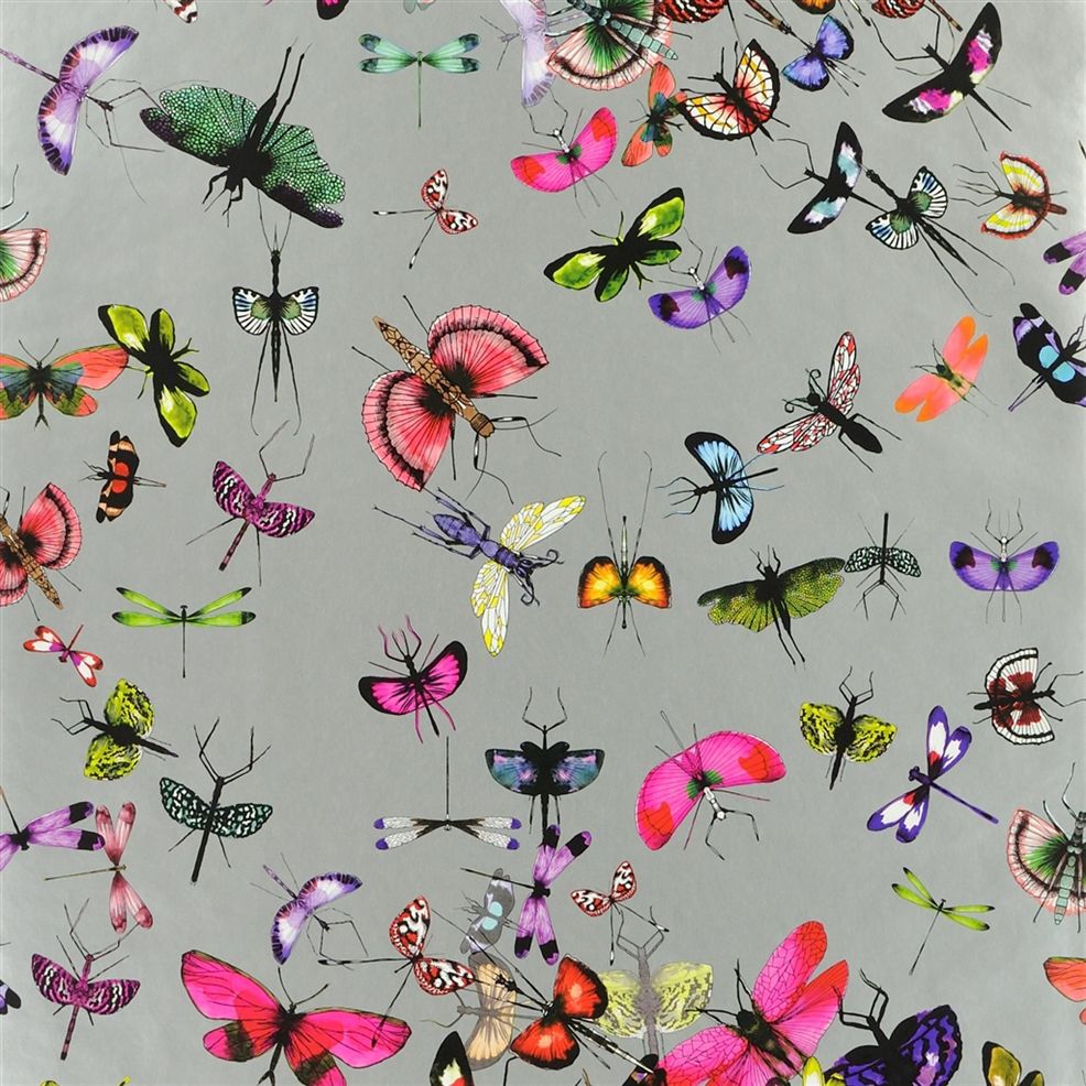 Mariposa Silver Butterfly Nursery Wallpaper - Silver