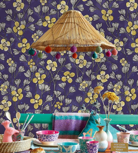 Rice II Nineteen Nursery Room Wallpaper - Purple