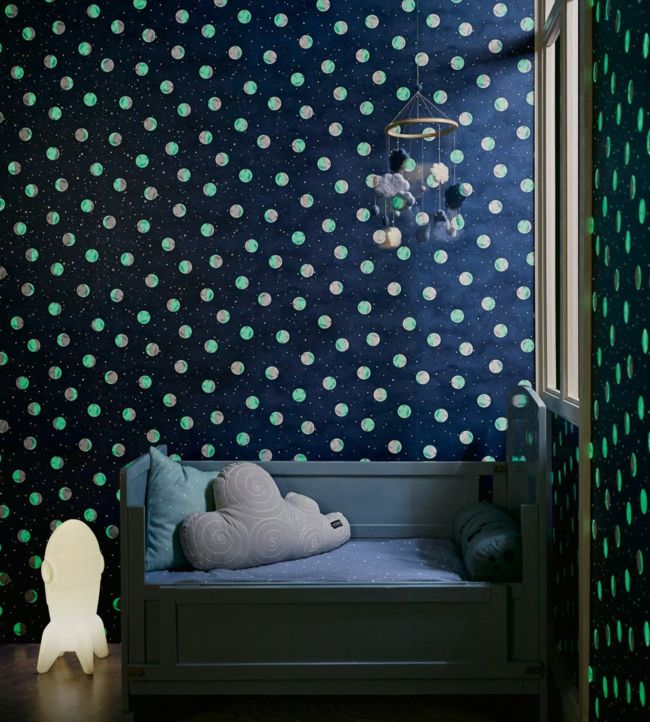 Mini Me Four - Glow in the Dark Nursery Room Wallpaper - Blue