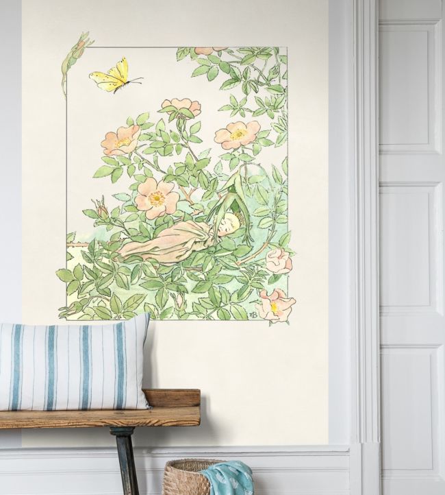 Prinsessan Nyponblom Nursery Room Wallpaper - Green