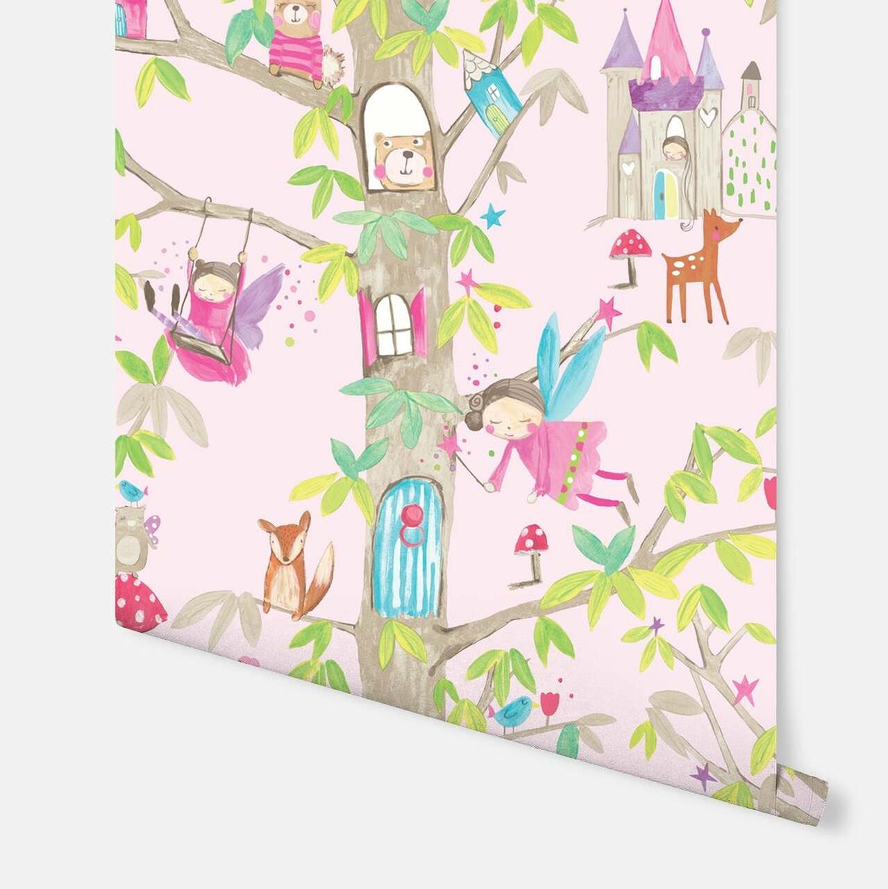 Woodland Fairies Imagine Fun Nursery Room Wallpaper - Pink