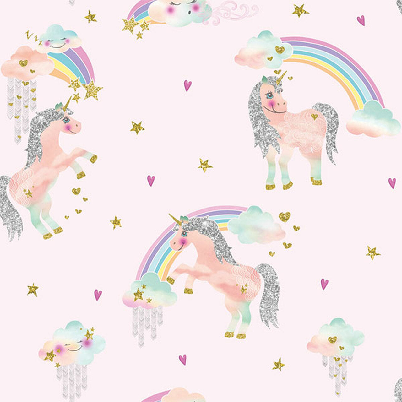 Rainbow Unicorn Imagine Fun Nursery Wallpaper - Pink