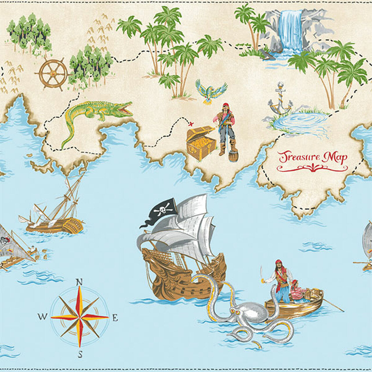 Frieze Pirates Ahoy Imagine Fun Border Nursery Wallpaper - Multicolor