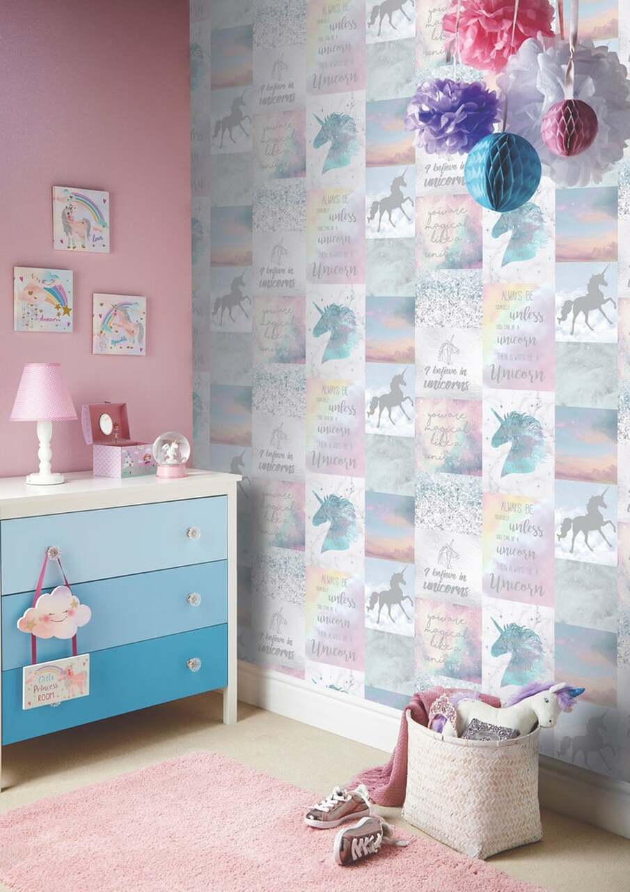 Believe in Unicorns Nursery Room Wallpaper 2 - Blue
