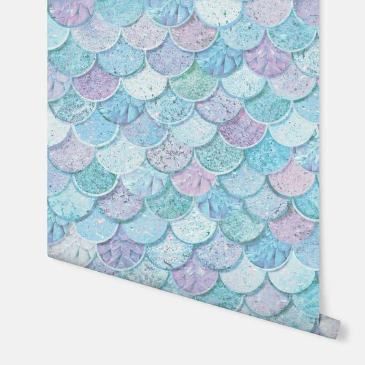 Mermazing Scales Nursery Room Wallpaper - Blue