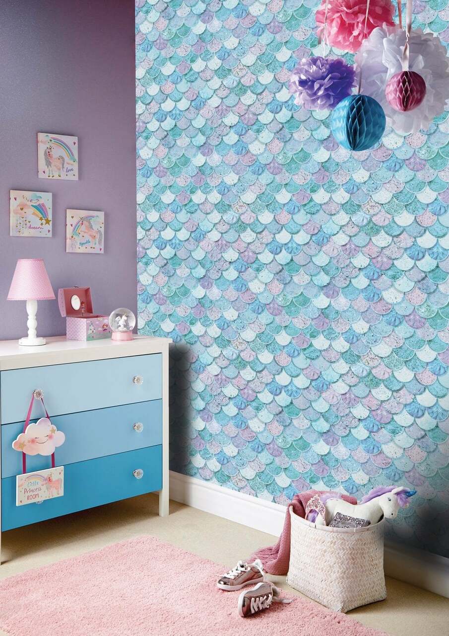 Mermazing Scales Nursery Room Wallpaper 3 - Blue