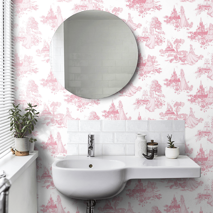 Princess Toile Nursery Room Wallpaper 10 - Pink