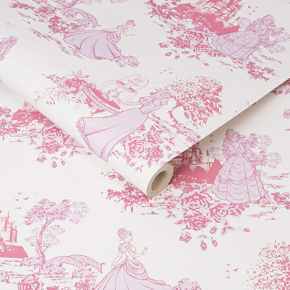 Princess Toile Nursery Room Wallpaper - Pink