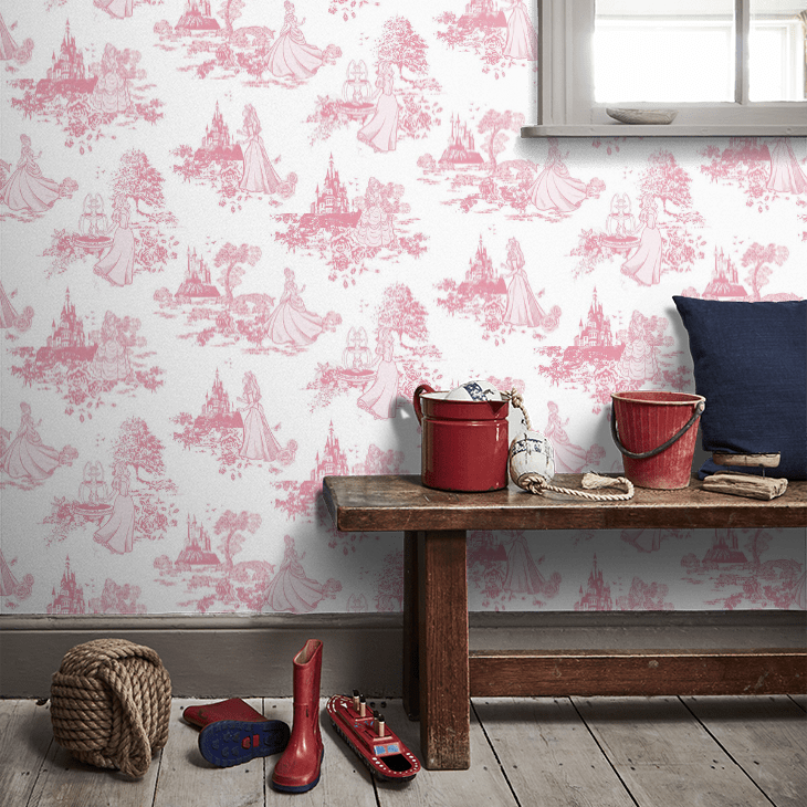 Princess Toile Nursery Room Wallpaper 3 - Pink