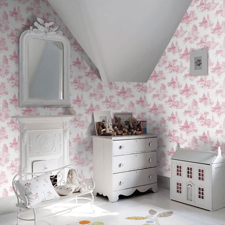 Princess Toile Nursery Room Wallpaper 6 - Pink