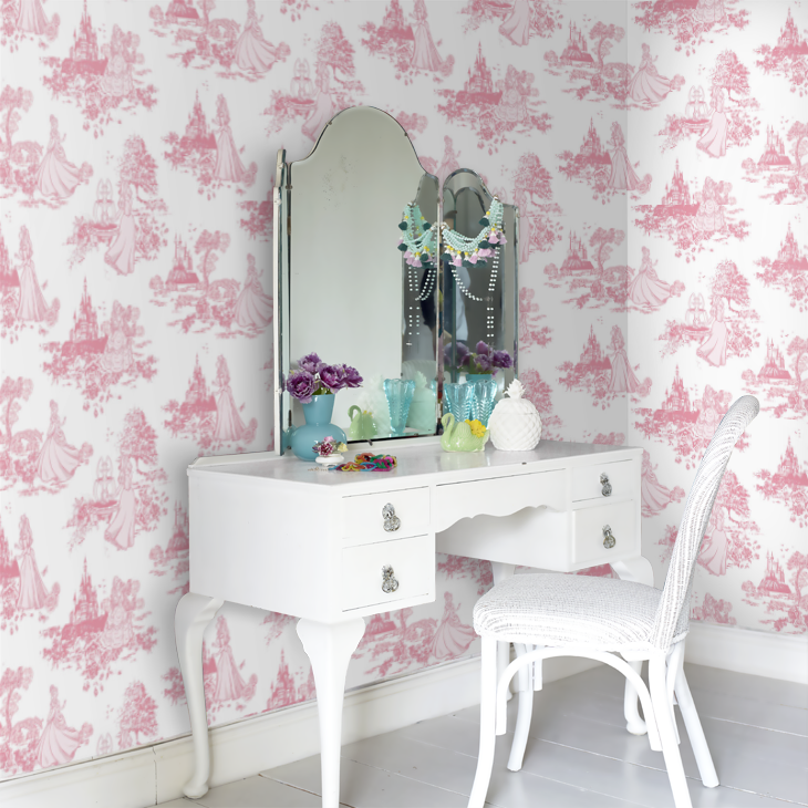 Princess Toile Nursery Room Wallpaper 7 - Pink