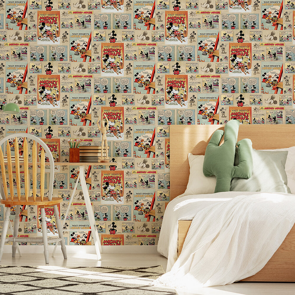 Mickey Vintage Episode Nursery Room Wallpaper 2 - Multicolor