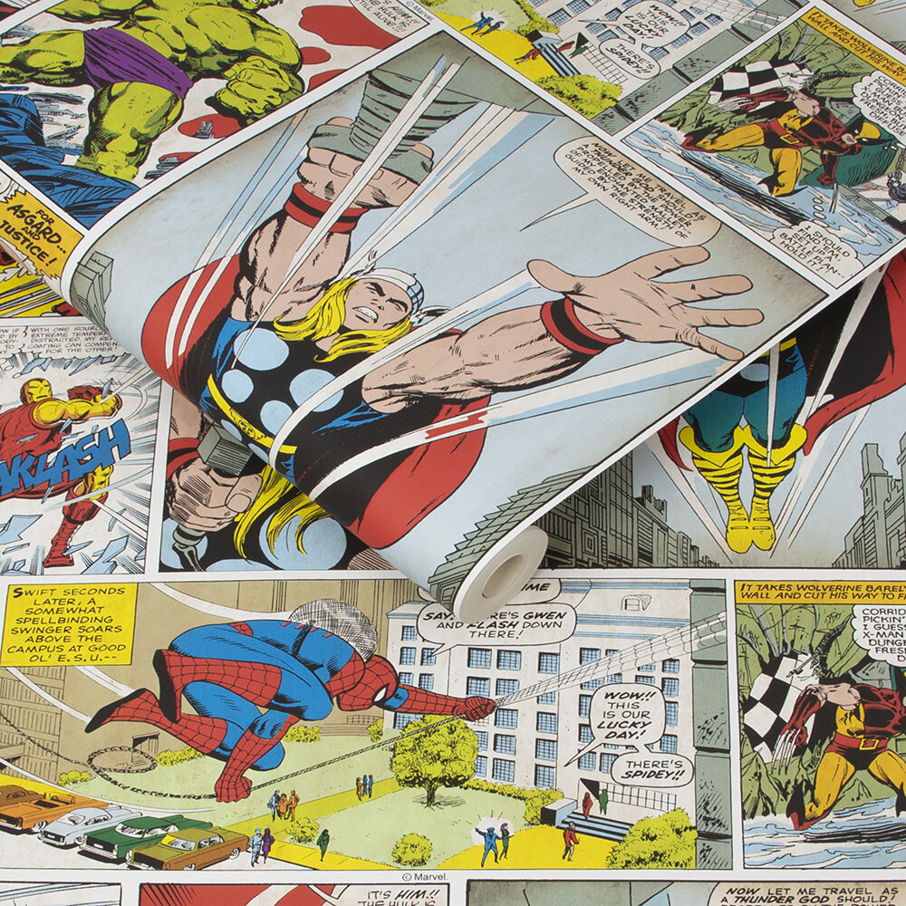 Marvel Comic Strip Nursery Room Wallpaper - Multicolor