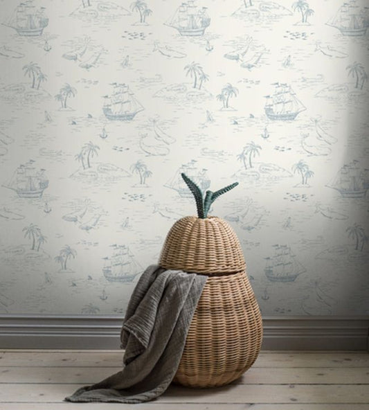 Treasure Island Nursery Room Wallpaper - Grey