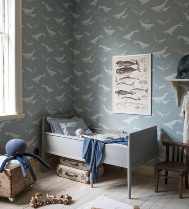 Whales Nursery Room Wallpaper - Blue