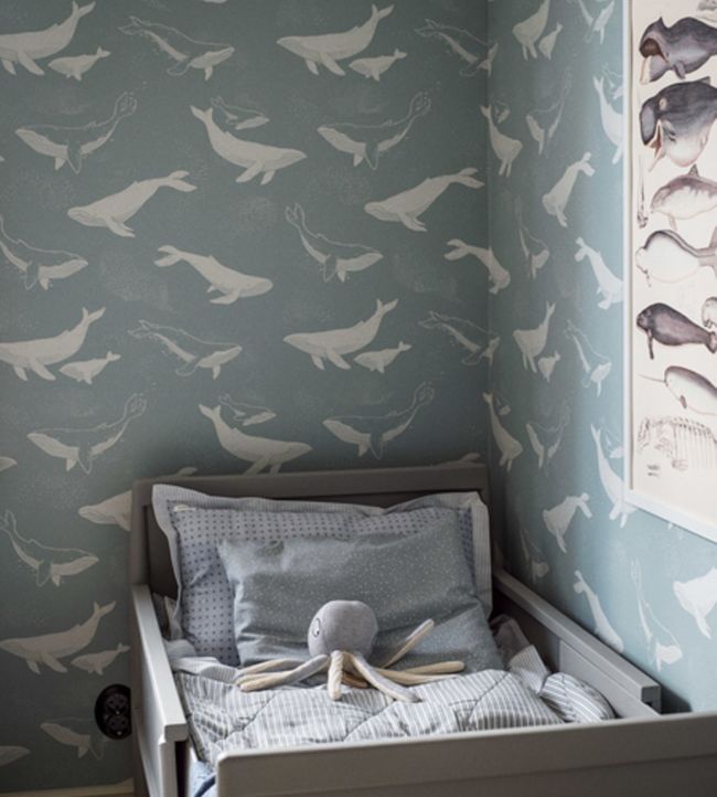 Whales Nursery Room Wallpaper 2 - Blue