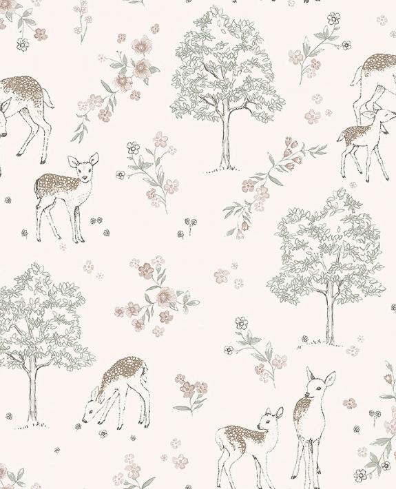 Deer Love Nursery Room Wallpaper - Pink