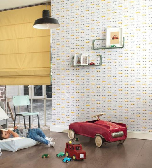 All Over Vintage Cars Nursery Room Wallpaper - Gray