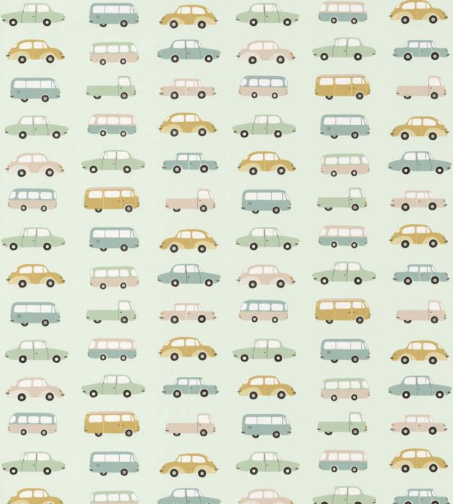 All Over Vintage Cars Nursery Wallpaper - Green