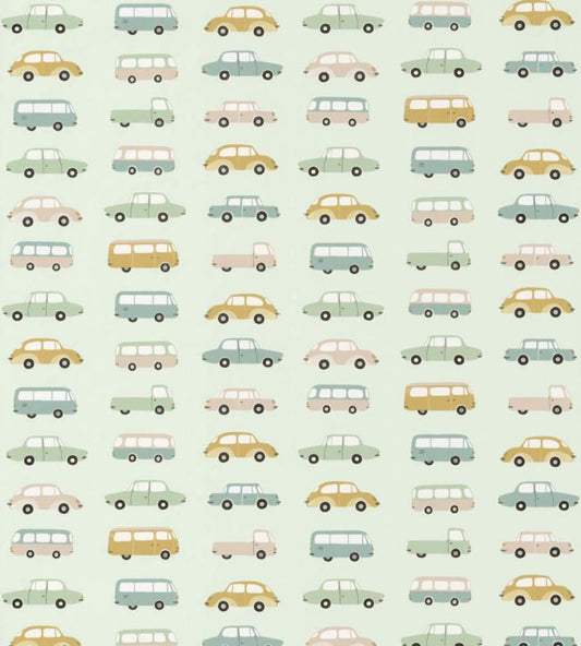 All Over Vintage Cars Nursery Wallpaper - Green
