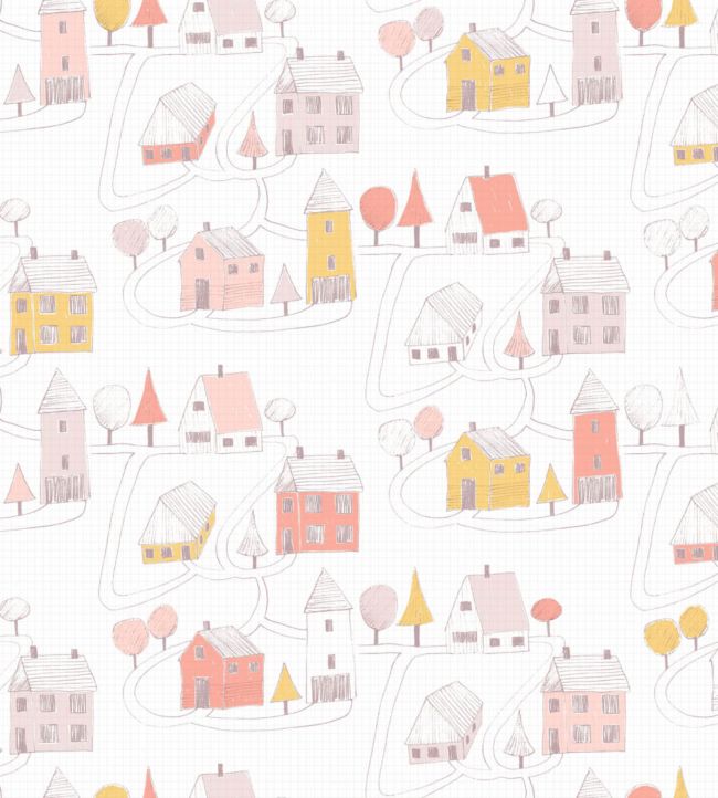 Small Village Nursery Wallpaper - Pink