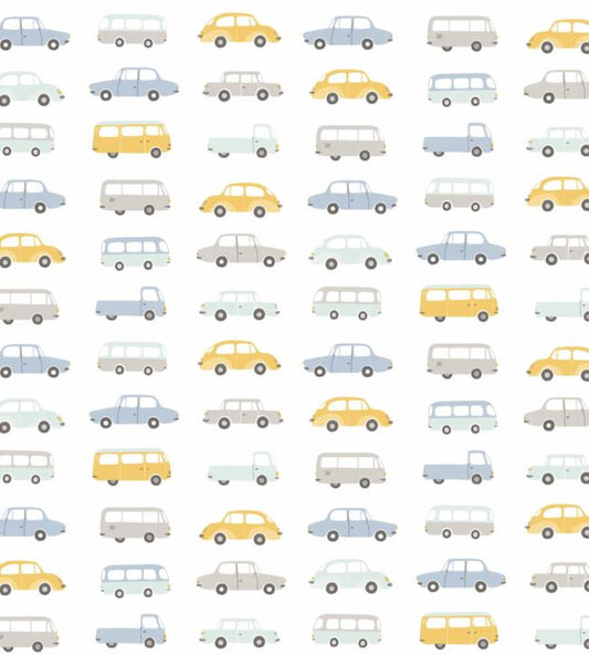 Vintage Cars Nursery Fabric - Blue