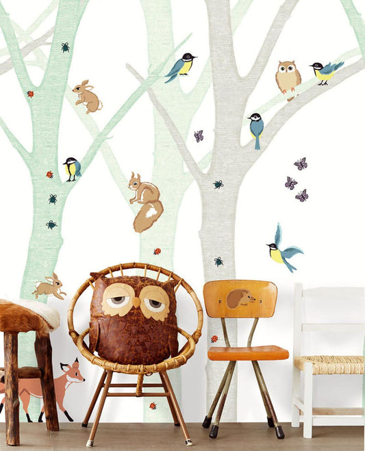 Forest Friendly Stickers Nursery Room Wallpaper - Multicolor