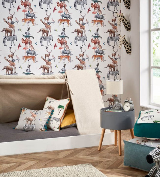 Animal Kingdom Nursery Room Fabric - Gray