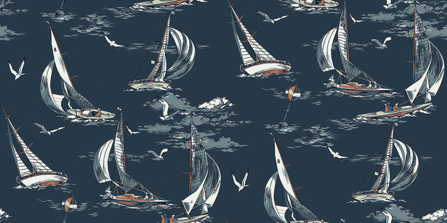 Sailboats Nursery Wallpaper - Blue